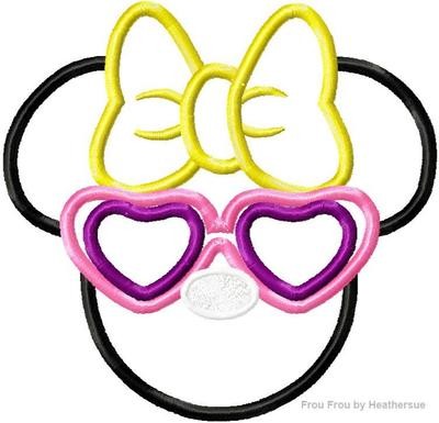 Sunglasses Shades Miss Mouse Head Summer Machine Applique Embroidery Design, multiple sizes, including 4 inch