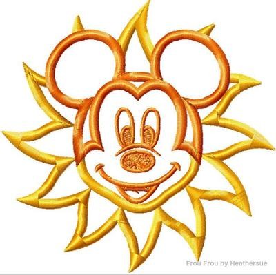 Sun Mister Mouse Head Summer Machine Applique Embroidery Design, multiple sizes, including 4 inch