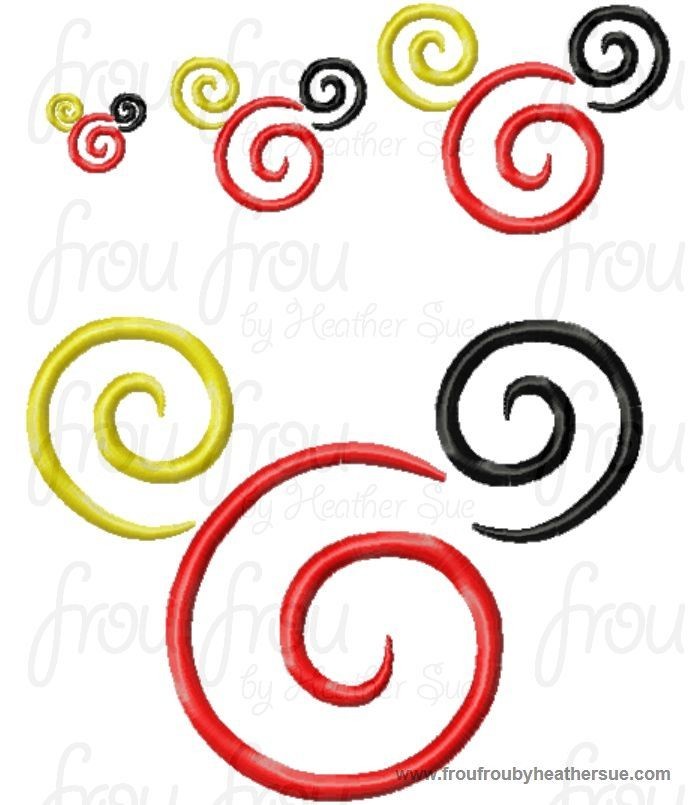Spiral Mister Mouse Head Machine Embroidery Design, multiple sizes including 1, 2, 3, 4, 5, and 6 inch