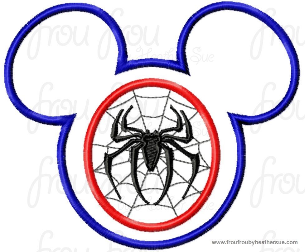Spider Super Hero Mister Mouse Head Machine Applique Embroidery Designs, multiple sizes including 4 inch