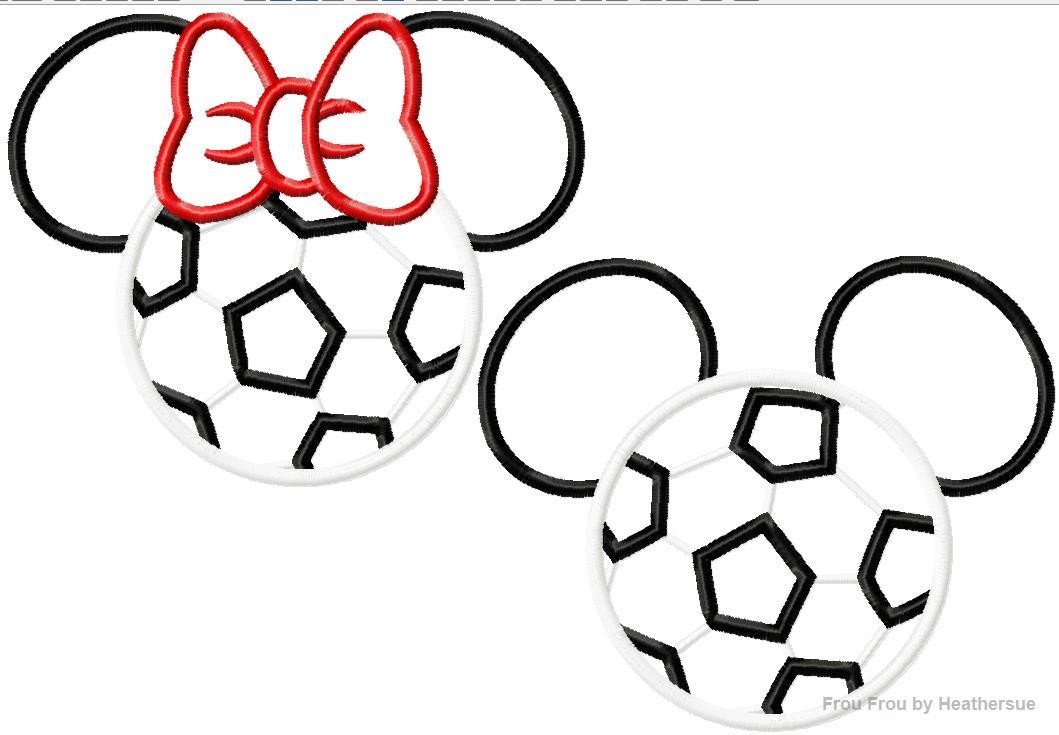 Soccer Ball Mister and Miss Mouse Head TWO Design SET Machine Applique Embroidery Designs, multiple sizes including 4 inch