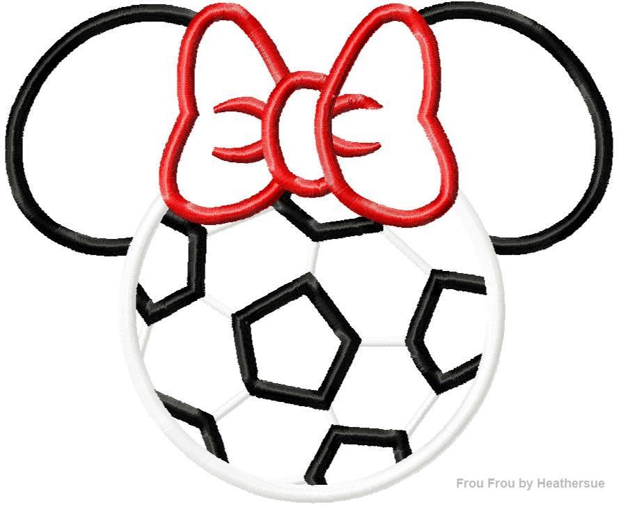 Soccer Ball Miss Mouse Head Machine Applique Embroidery Designs, multiple sizes including 4 inch