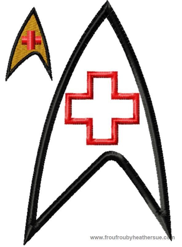 Original Star Track Starship Symbol Machine Applique Embroidery Design Multiple Sizes, including 1, 2, 3, 4, 5x7, and 6x10 inch