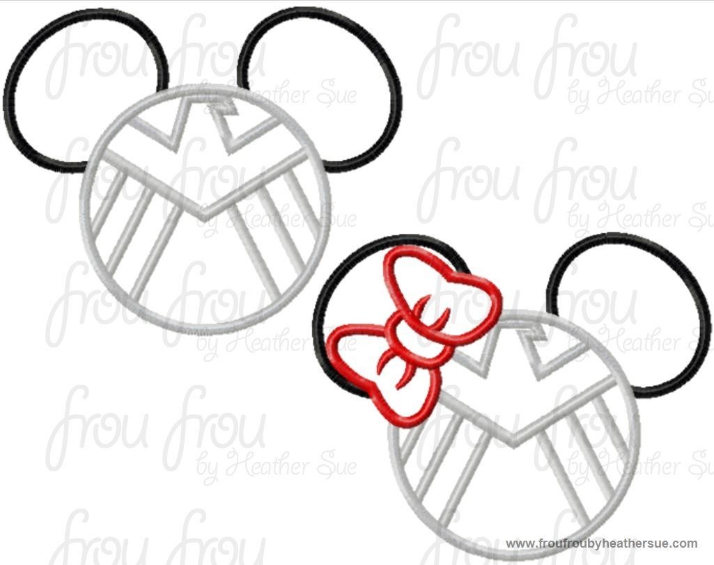Should Super Hero Mister and Miss Mouse Head TWO Design SETMachine Applique Embroidery Designs, multiple sizes including 4 inch