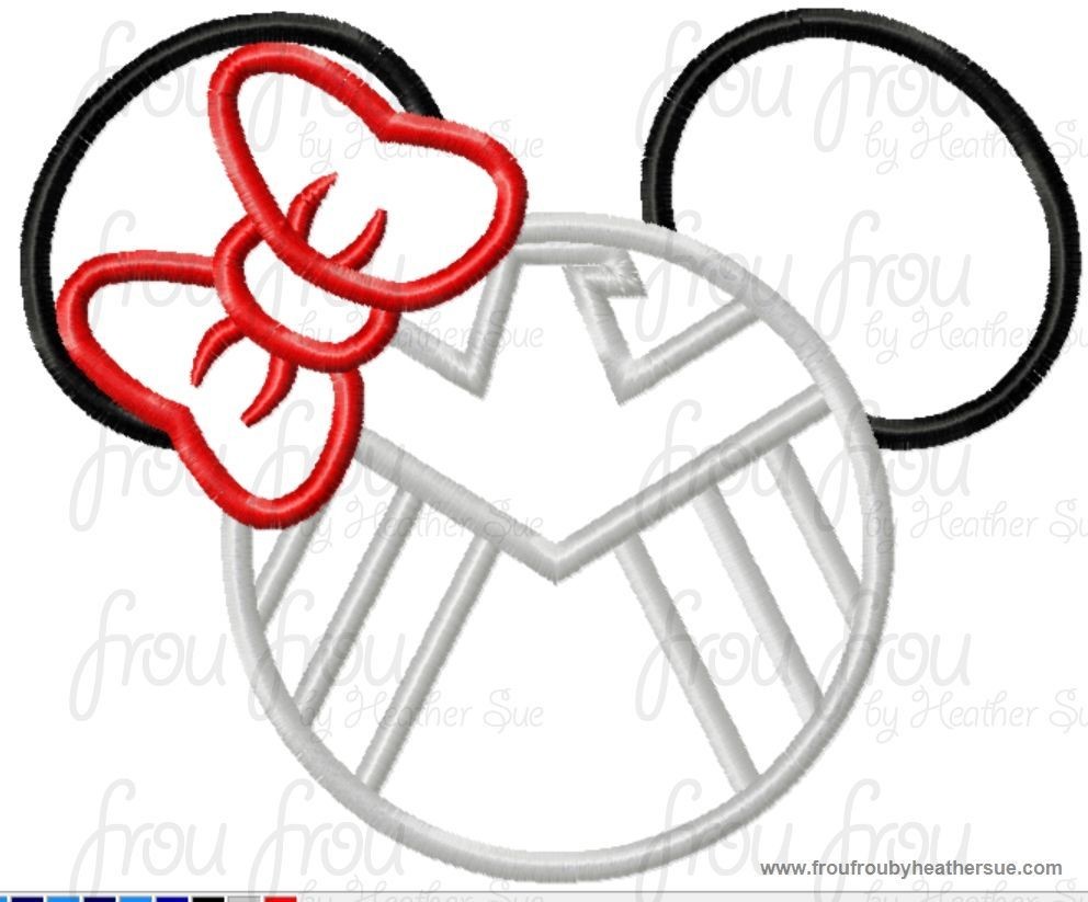 Should Super Hero Miss Mouse Head Machine Applique Embroidery Designs, multiple sizes including 4 inch