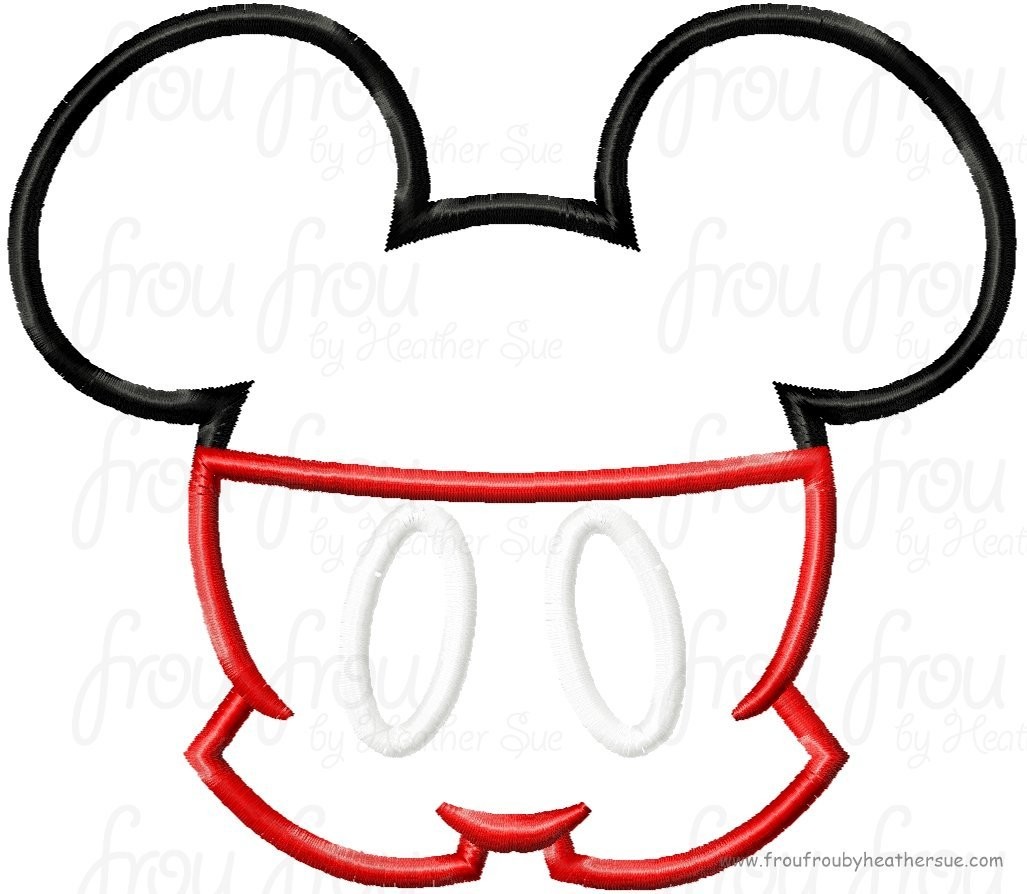 Shorts wearing Mister Mouse Head, Machine Applique Embroidery Design, Multiple Sizes- including 4 INCH