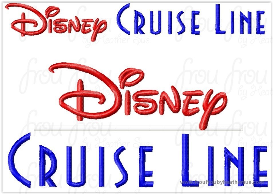 Dis Cruise Line Wording TWO Machine Embroidery Designs, Multiple sizes including 2, 3, 4, 7, and 9 inch