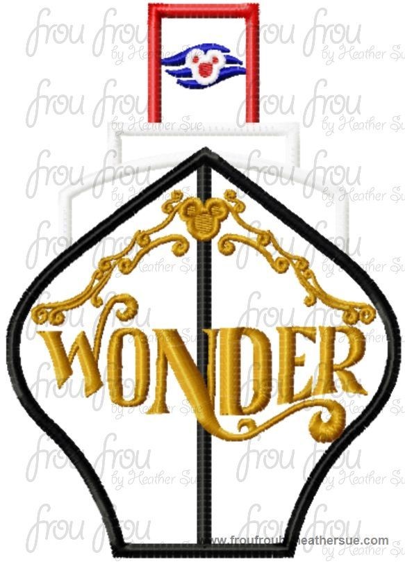 Dis Cruise Ship Full Color Front Wunder Machine Applique Embroidery Designs, Multiple sizes including 4 inch