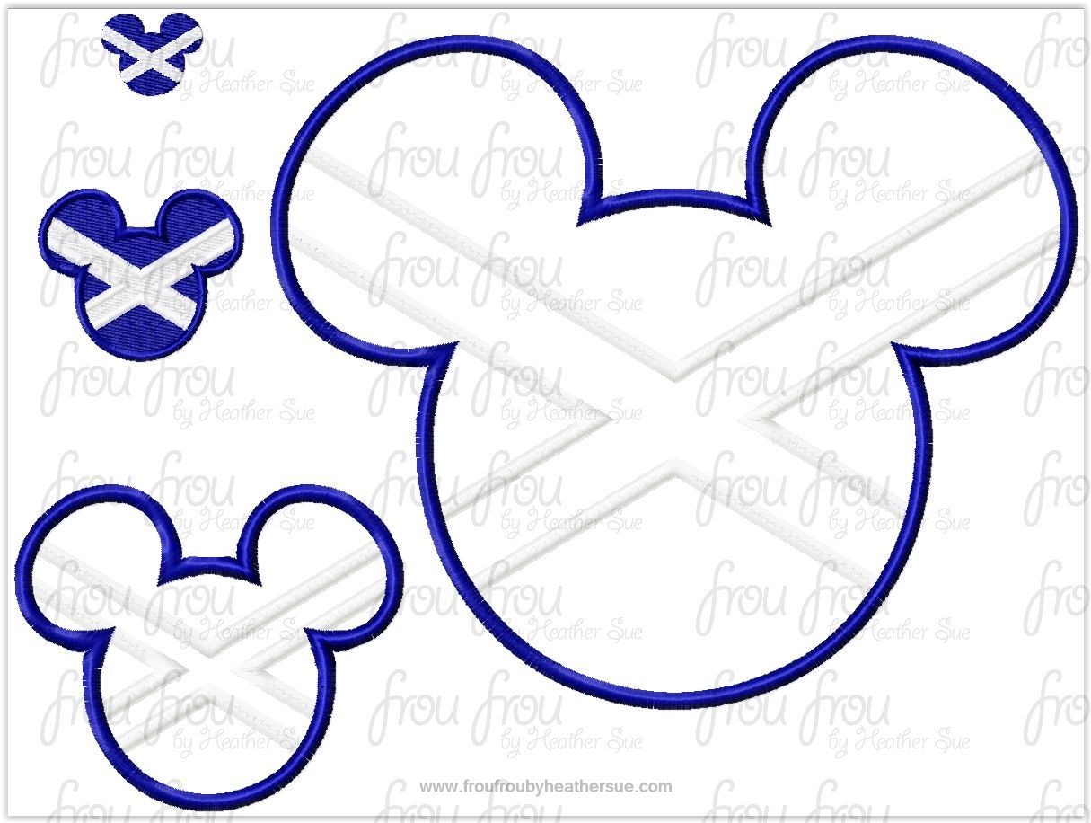 Scotland Flag Mister Mouse Head Machine Applique and Filled Embroidery Design, multiple sizes 1"-16"
