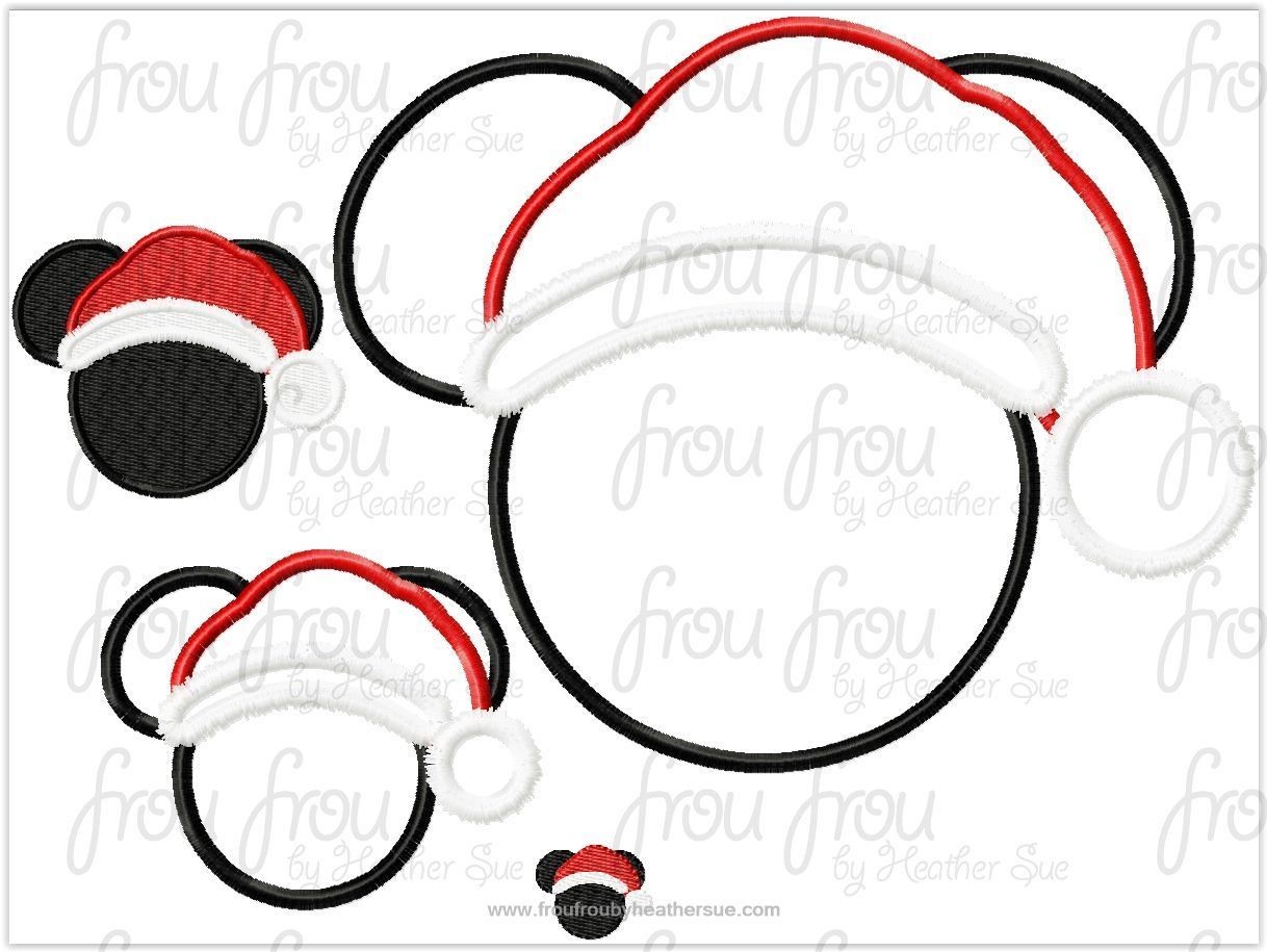 Santa Hat Mister Mouse Head Two Christmas Machine Applique Embroidery Design, mutliple sizes including 1&quot;-16&quot;