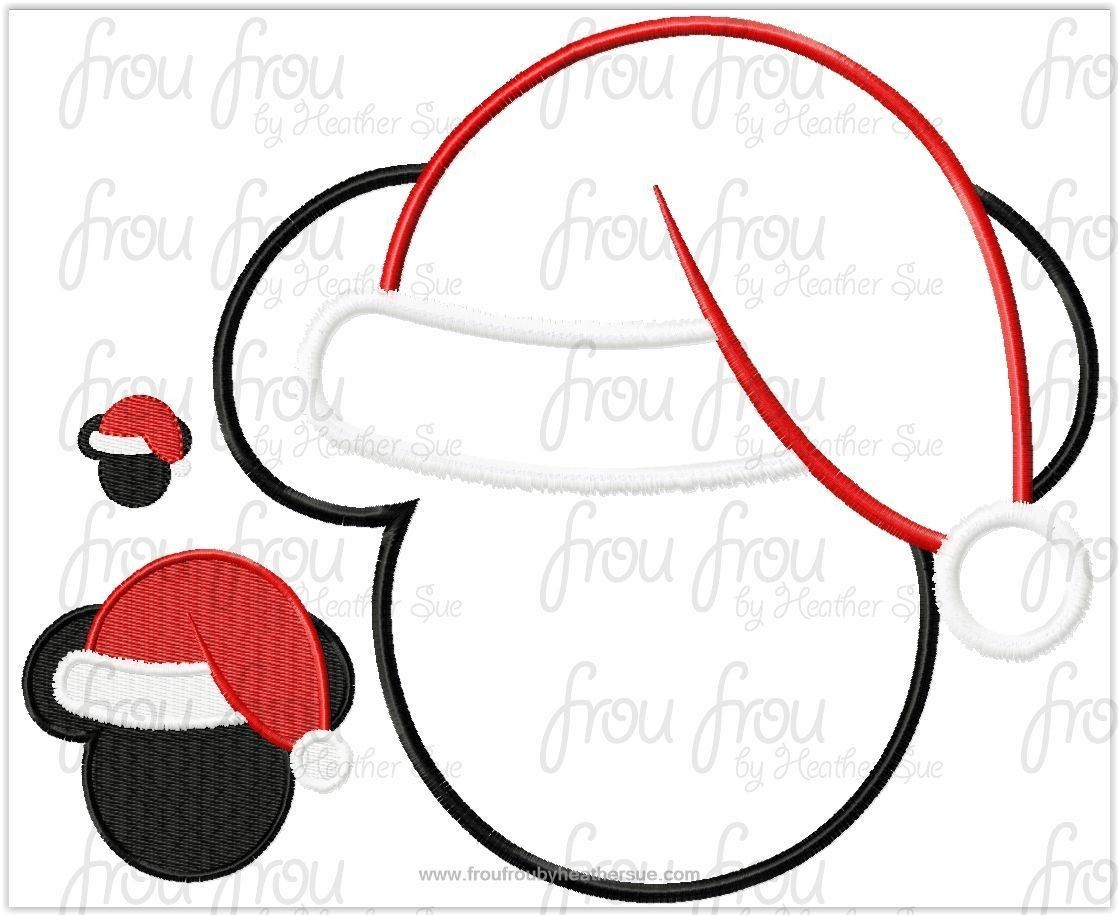 Santa Claus Hat Christmas Mister Mouse Head Machine Applique Filled and Embroidery Design- multiple sizes, including 1&quot;-16&quot;