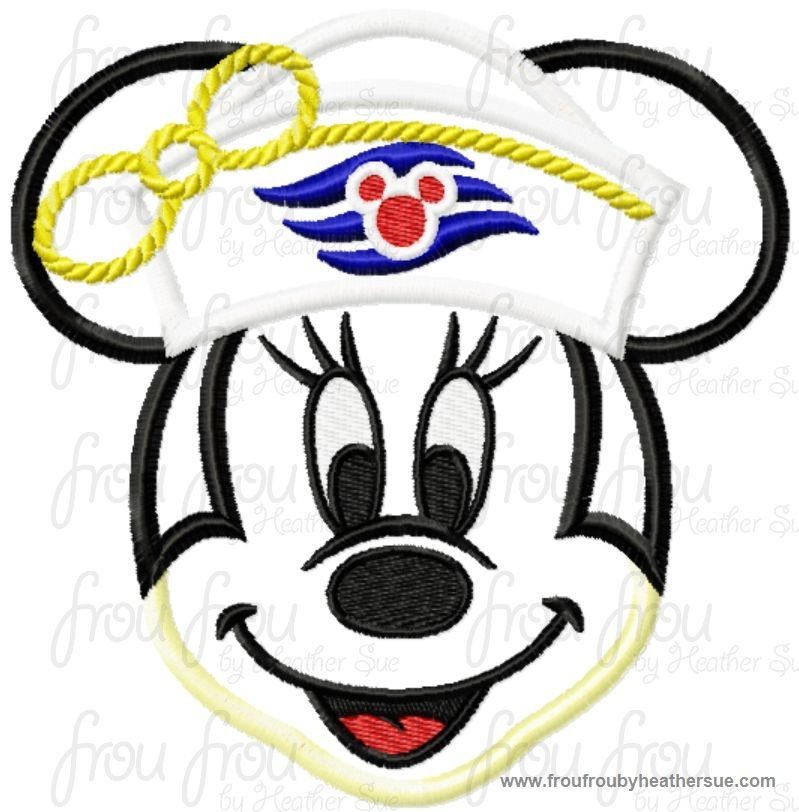 Sailor Miss Mouse Face Cruise Ship Machine  Applique Embroidery Design, Multiple Sizes, including  4 inch