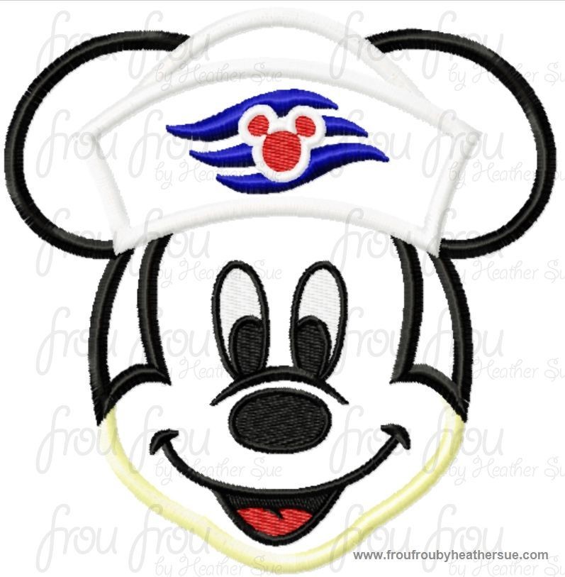Sailor Hat Mister Mouse Face Cruise Ship Machine  Applique Embroidery Design, Multiple Sizes, including  4 inch