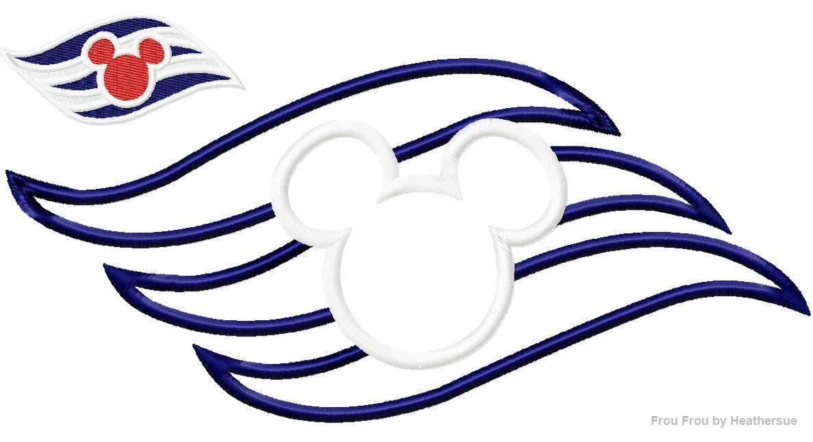 Dis Cruise Line Symbol Machine Applique and filled Embroidery Design, Multiple Sizes, including  1&quot;-16&quot;