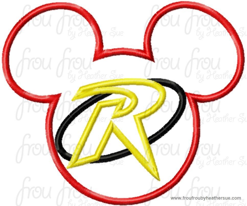 Rob In Super Hero Mister Mouse Head Machine Applique Embroidery Designs, multiple sizes including 4 inch