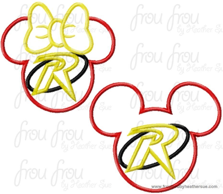 Rob In Super Hero Mister and Miss Mouse Head TWO Design SET Machine Applique Embroidery Designs, multiple sizes including 4 inch