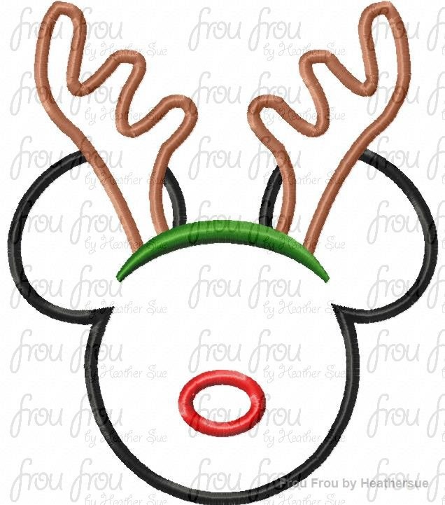 Reindeer Hat Mister Mouse Head Rudolph Machine Embroidery Applique Design- Multiple Sizes, including 4 inch