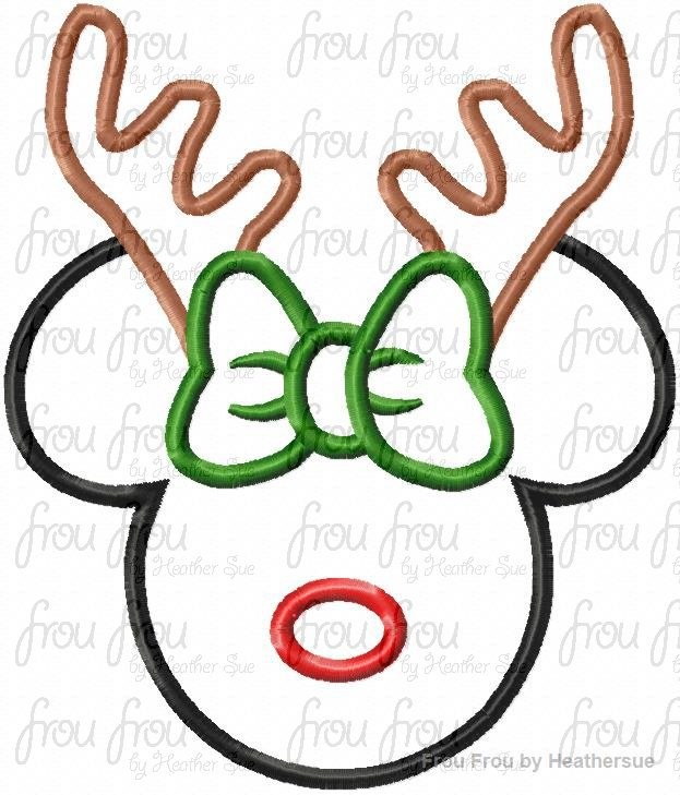 Reindeer Hat Miss Mouse Head Rudolph Machine Embroidery Applique Design- Multiple Sizes, including 4 inch