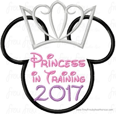 Princess in Training 2017 Miss Mouse Princess Crown Tiara Running Machine Applique Embroidery Design, multiple sizes including 4 inch