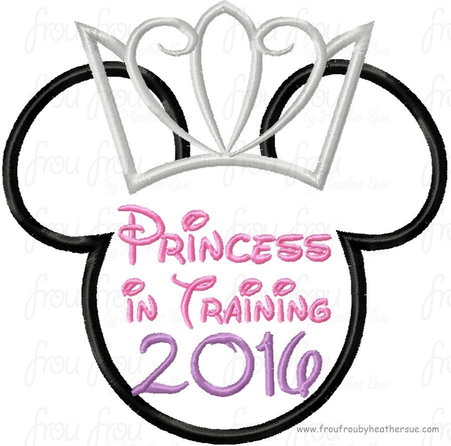 Princess in Training 2016 Miss Mouse Princess Crown Tiara Running Machine Applique Embroidery Design, multiple sizes including 4 inch