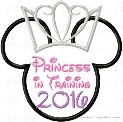 Princess in Training 2016 Miss Mouse Princess Crown Tiara Running Machine Applique Embroidery Design, multiple sizes including 4 inch