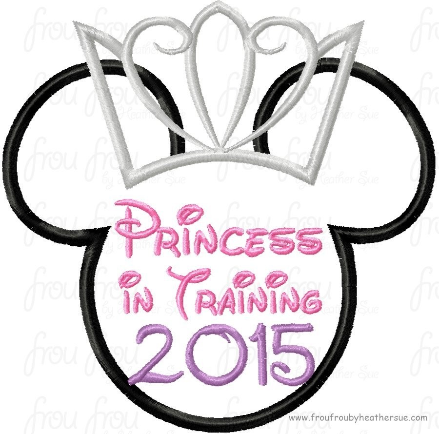 Princess in Training 2015 Miss Mouse Princess Crown Tiara Running Machine Applique Embroidery Design, multiple sizes including 4 inch