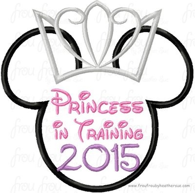 Princess in Training 2015 Miss Mouse Princess Crown Tiara Running Machine Applique Embroidery Design, multiple sizes including 4 inch