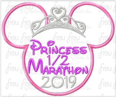 Princess Half Marathon 2019 Miss Mouse Princess Crown Tiara Running Machine Applique Embroidery Design, multiple sizes including 4 inch