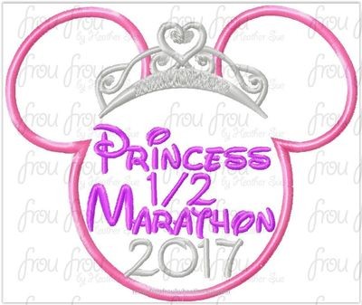 Princess Half Marathon 2017 Miss Mouse Princess Crown Tiara Running Machine Applique Embroidery Design, multiple sizes including 4 inch
