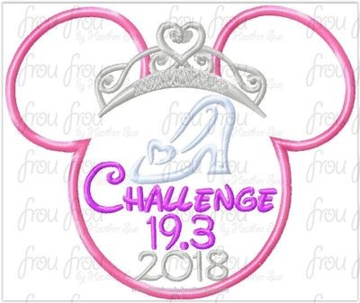 Princess Glass Slipper Challenge 19.3 2018 Miss Mouse Princess Crown Tiara Running Machine Applique Embroidery Design, multiple sizes including 4 inch