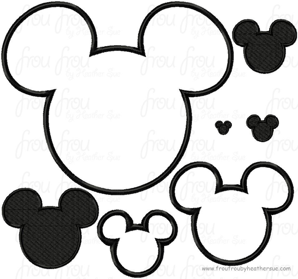 Plain Mister Mouse head Machine Applique and filled Embroidery Designs, EIGHTEEN files in 14 Sizes from 1/2&quot; to 14&quot;!!