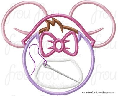 Pearl Cindy Miss Mouse Head Machine Applique Embroidery Design, Multiple Sizes NOW INCLUDING 4 INCH
