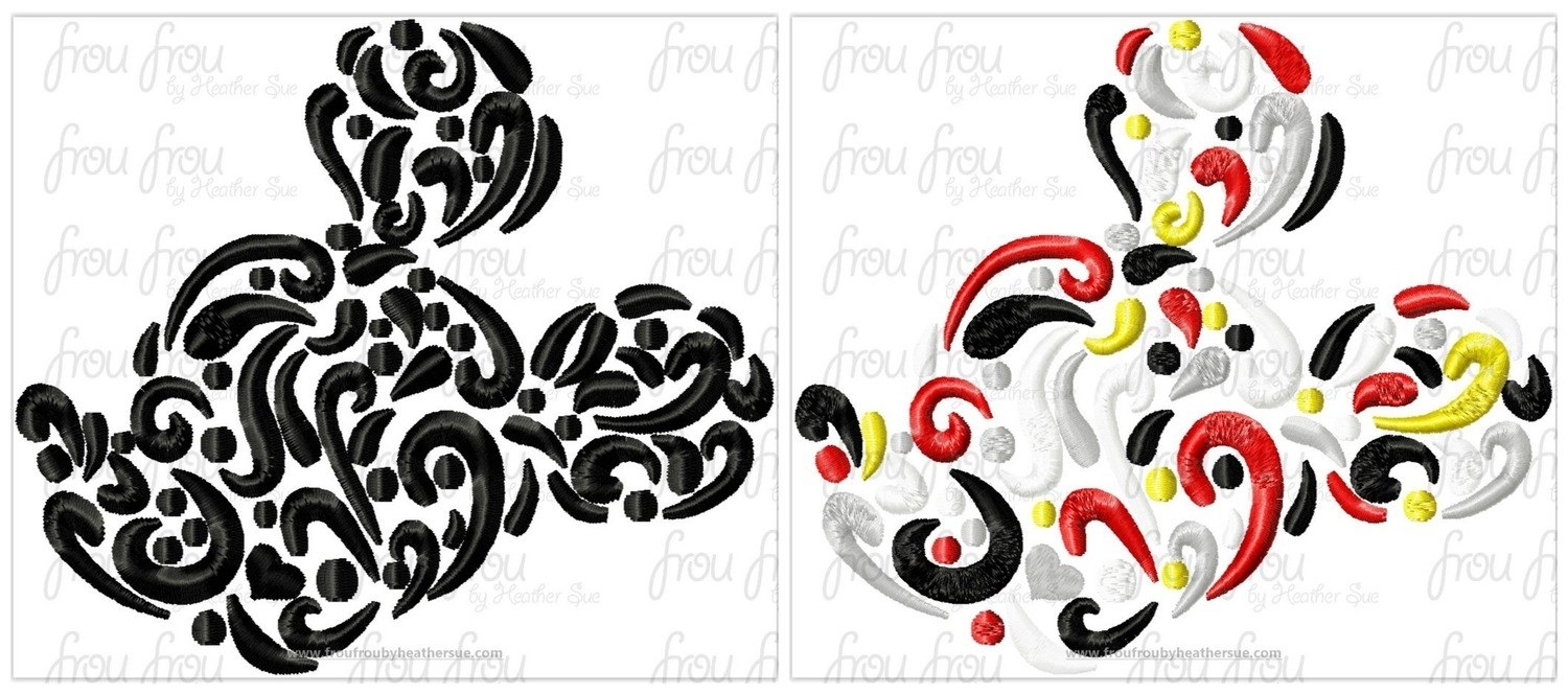 Paisley Swirly Kaleidoscope Mister Mouse Head Machine Embroidery Designs, multiple sizes including 3&quot;-16&quot;
