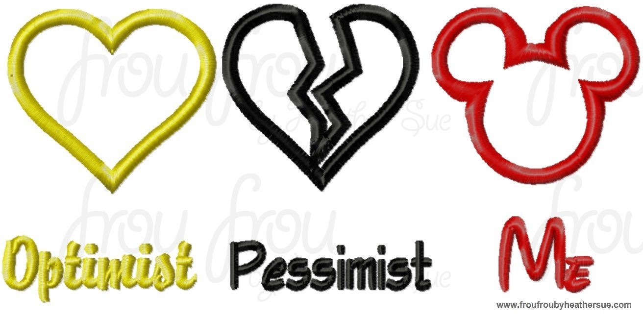 Optimist, Pessimist, Me Mister Mouse Head Machine Applique Embroidery Design, multiple sizes including 4 inch
