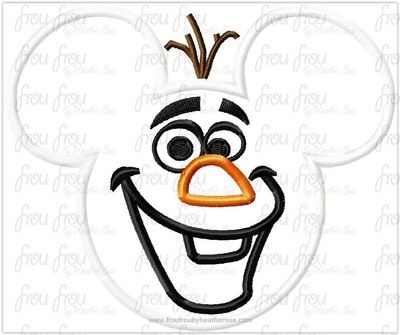 Oolaf Snowman Freezing Mister Mouse Head Machine Applique Embroidery Design, Multiple sizes including 4-16 inch