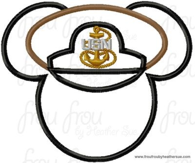 Navy Hat Mouse Head Machine Applique Embroidery Design, Multiple Sizes, including 4 inch
