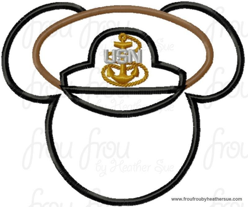 Navy Hat Mouse Head Machine  Applique Embroidery Design, Multiple Sizes, including  4 inch