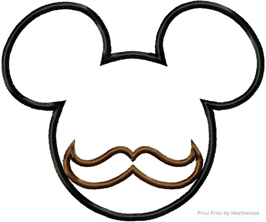 Mustache Mister Mouse Head Machine Applique Embroidery Designs, multiple sizes including 4 inch