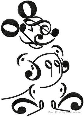 Musical Notes Mister Mouse Machine Embroidery Design, Multiple Sizes, including 4 inch
