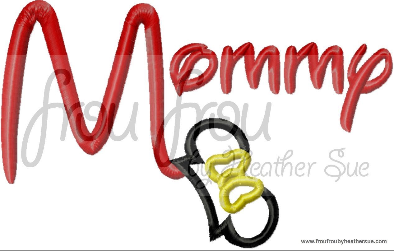 Mommy wording with Miss Mouse Ears Machine Applique Embroidery Design, Multiple sizes including 4 inch