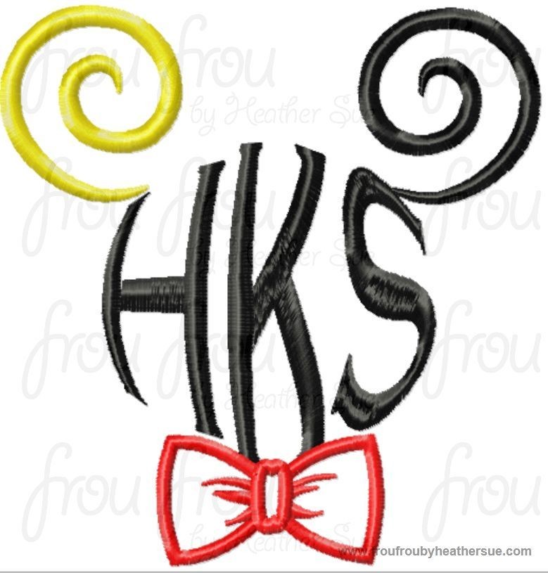 Mister Mouse with bow tie BLANK No Monogram Spiral Machine Embroidery Design, multiple sizes including 4 inch