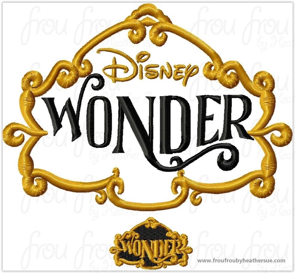 Dis Cruise Ship Wunder Wording with scrollwork Applique Machine Embroidery Designs, Multiple sizes including 4 inch