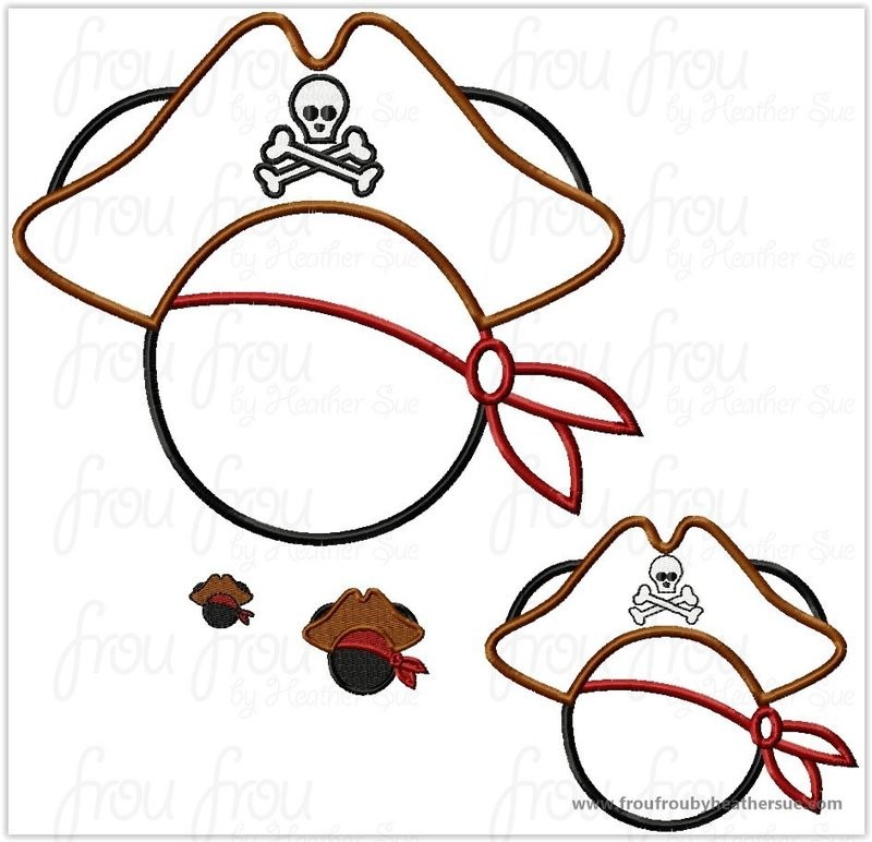 Mister Mouse Pirate Jack Hat Machine Applique Embroidery Designs, multiple sizes including 1"- 16 inch