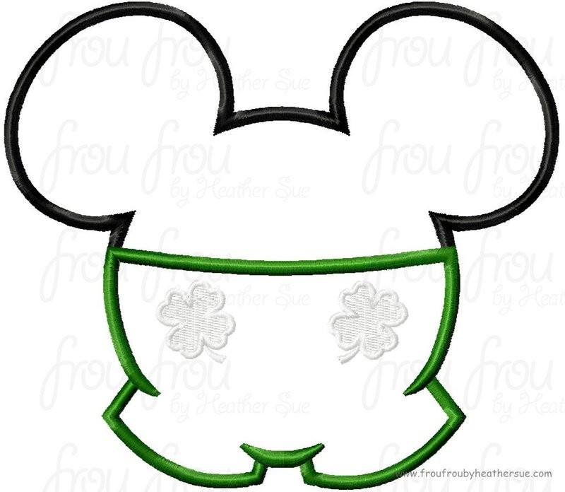 Mister Mouse Head wearing Shamrock Shorts St. Patrick&#39;s Day Machine Applique Embroidery Design, multiple sizes including 4 inch