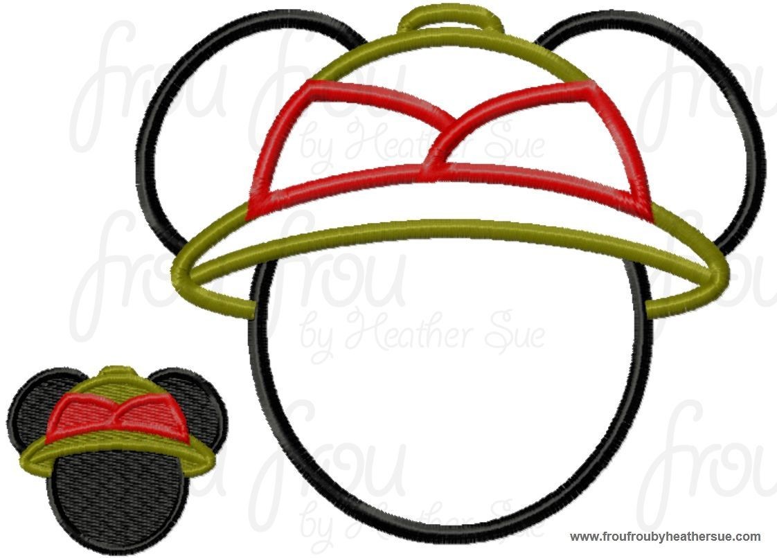 Mister Mouse Head Wearing Safari Hat Machine Applique Embroidery Design, Multiple Sizes- including 4 INCH