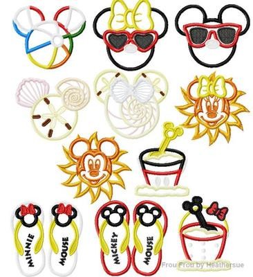 Mister and Miss Mouse Head Beach ELEVEN Design SET Machine Applique Embroidery Design, multiple sizes, including 4 inch