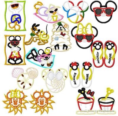Mister and Miss Mouse Beach SEVENTEEN Design SET Machine Applique Embroidery Design, multiple sizes, including 4 inch