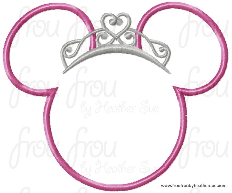 Miss Mouse Princess Heart Crown Tiara Machine Applique Embroidery Design, multiple sizes including 4 inch