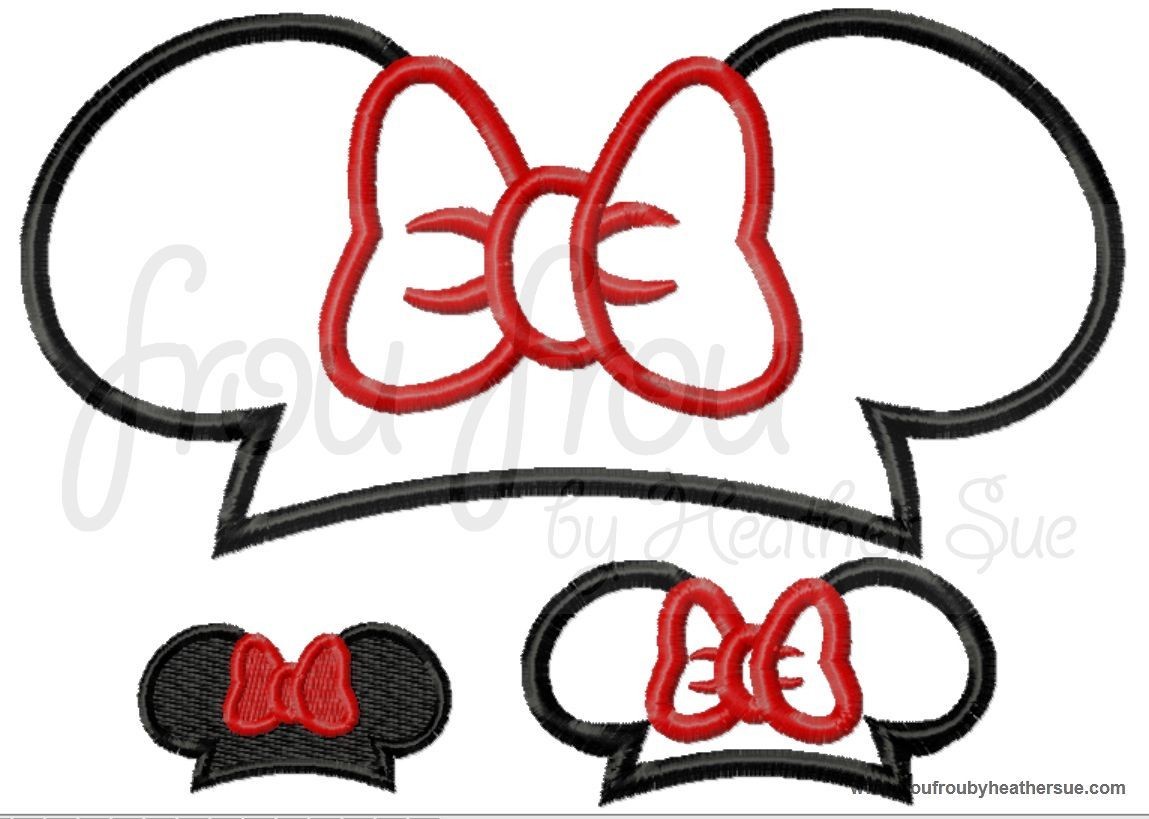 Miss Mouse EARS - Machine Applique and filled Embroidery Design, Multiple Sizes, including  1/2&quot;, 1&quot;, 2&quot;, 3&quot;, 4&quot;, 7&quot;, and 10&quot; inch