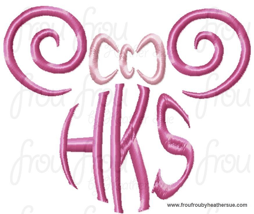 Miss Mouse BLANK No Monogram Spiral Machine Embroidery Design, multiple sizes including 1.5&quot;-7&quot;
